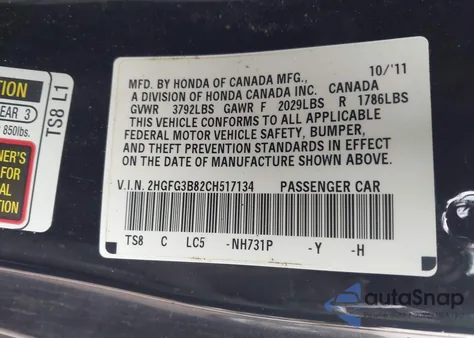 2012 Honda Civic Ex from USA, damaged, VIN 2HGFG3B82CH517134